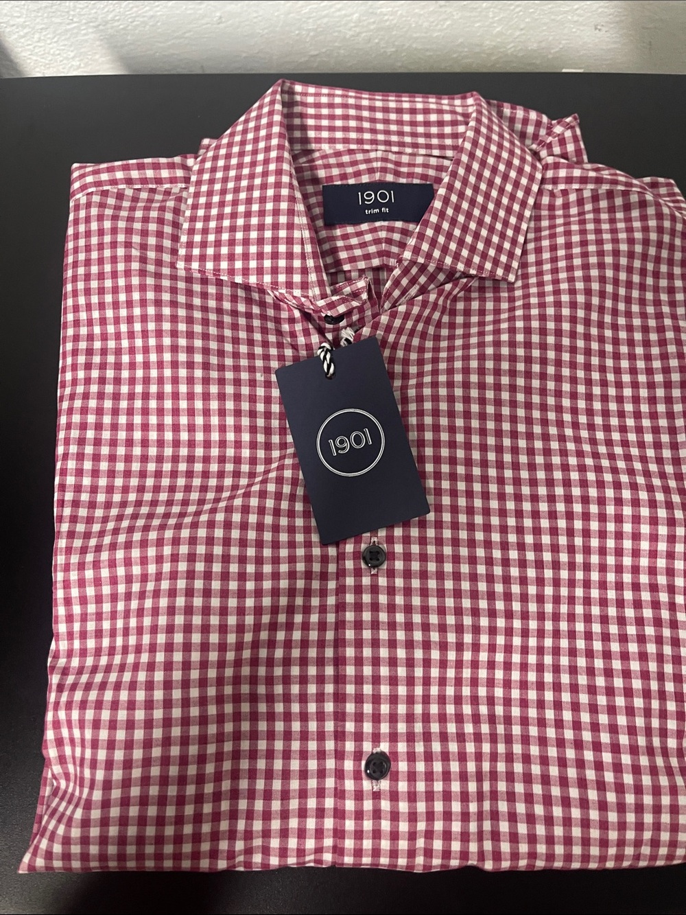 1901 Men's Red and White Gingham Dress Shirt
